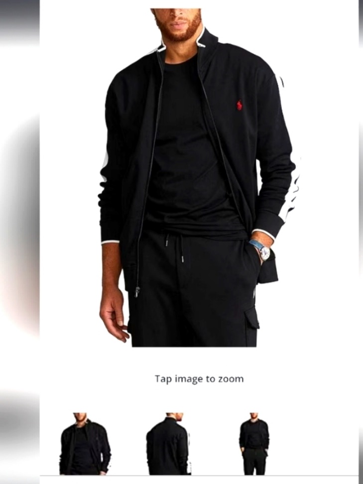 Polo By Ralph Lauren Interlock Black Track Suit Zip-Up Jacket W/ White Trim Med